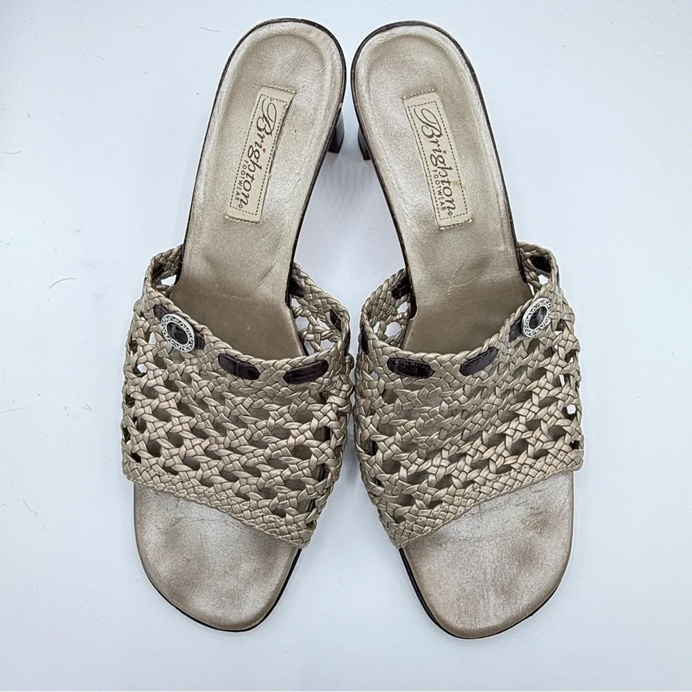 Brighton Tifany Gold Metallic Braided Leather Slide 2.5